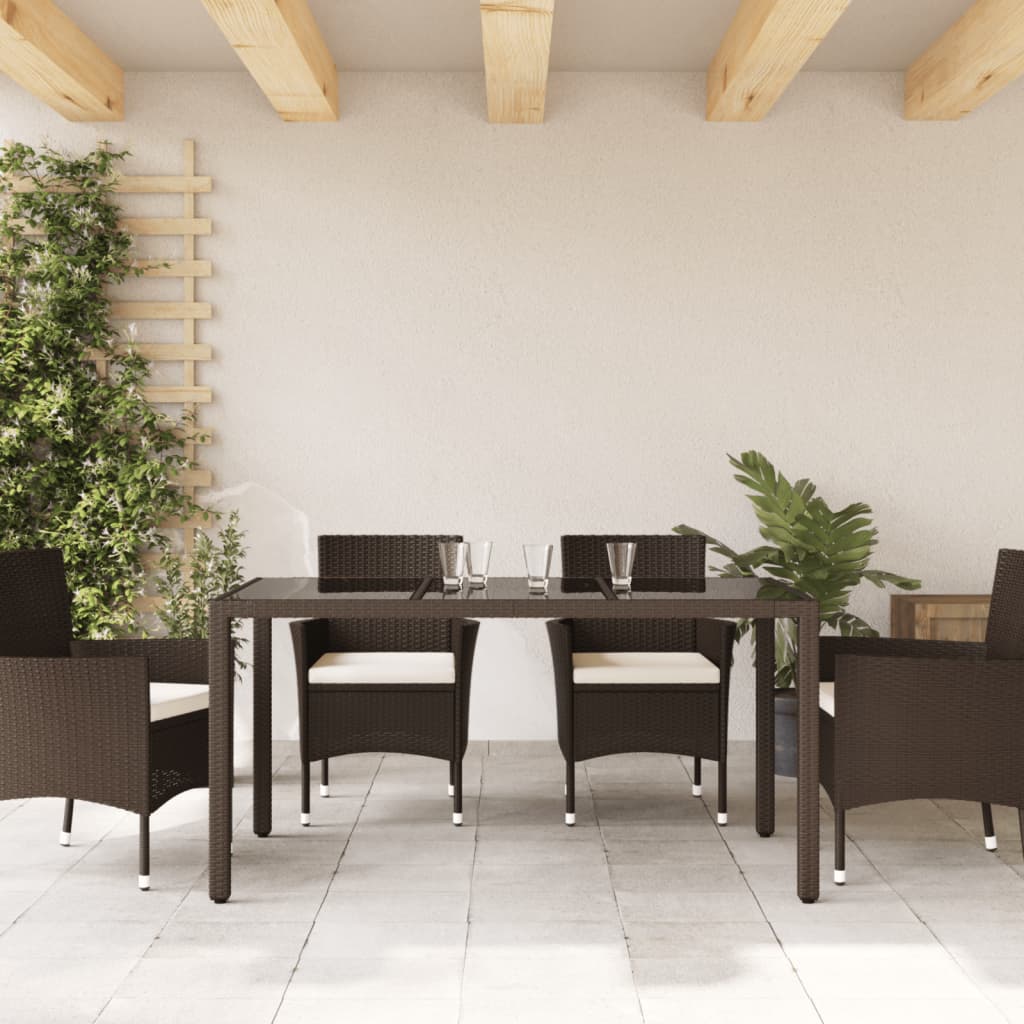 Tavolo Giardino Piano in Vetro Marrone 150x90x75 cm Polyrattan 365534