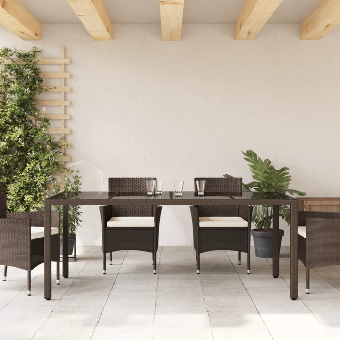 Tavolo Giardino Piano in Vetro Marrone 190x90x75 cm Polyrattan 365540