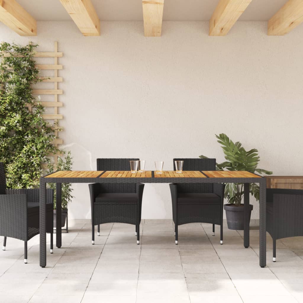 Tavolo Giardino Piano Legno Acacia Nero 190x90x75 cm Polyrattan 365541