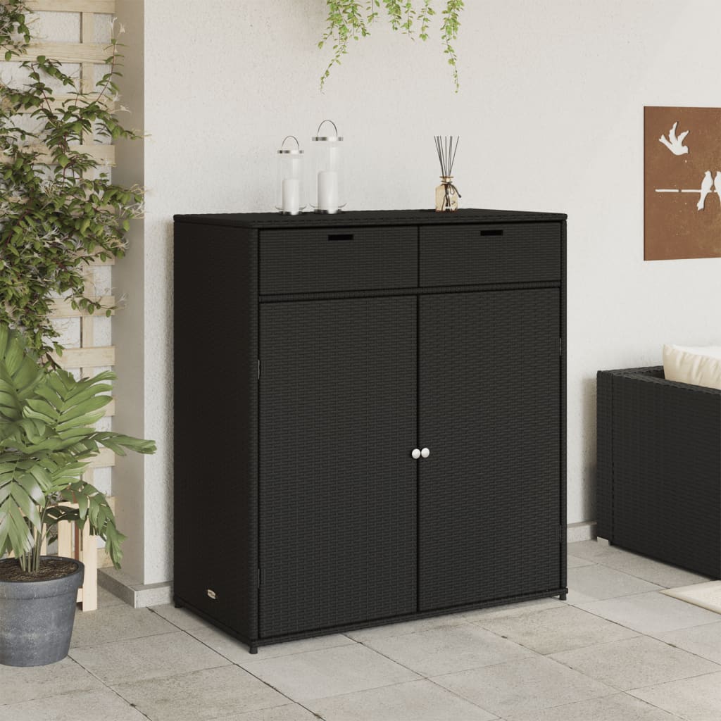 Armadietto Portaoggetti Giardino Nero 105x55x113cm Polyrattan 365563