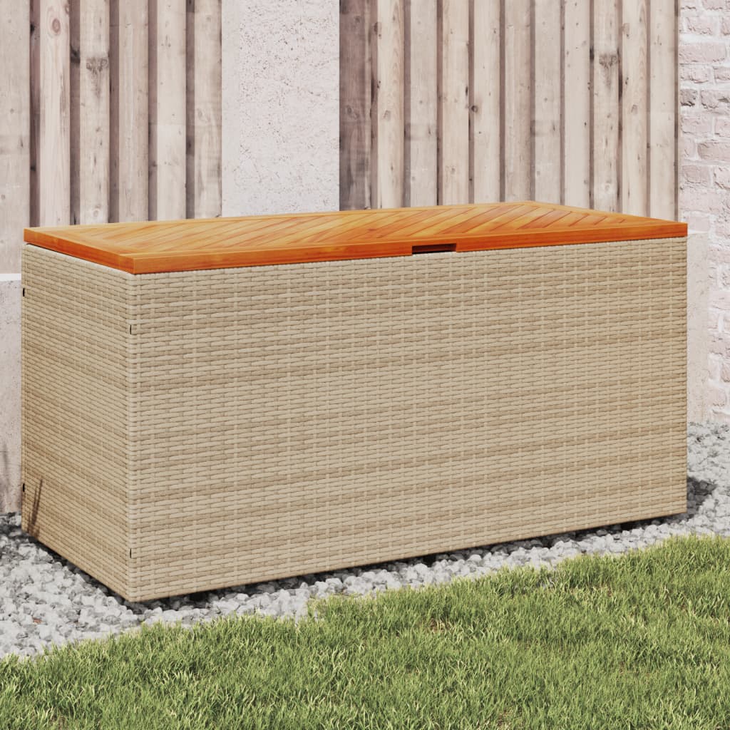 Contenitore da Giardino Beige 110x50x54 cm Polyrattan e Acacia 365957