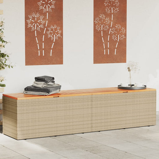 Contenitore da Giardino Beige 220x50x54 cm Polyrattan e Acacia 365960