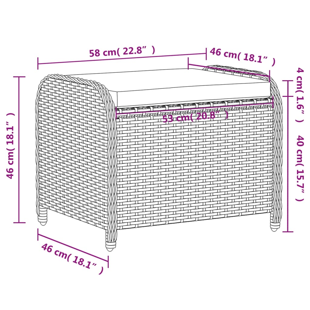 Sgabello Giardino con Cuscino Grigio 58x46x46 cm in Polyrattan 365734