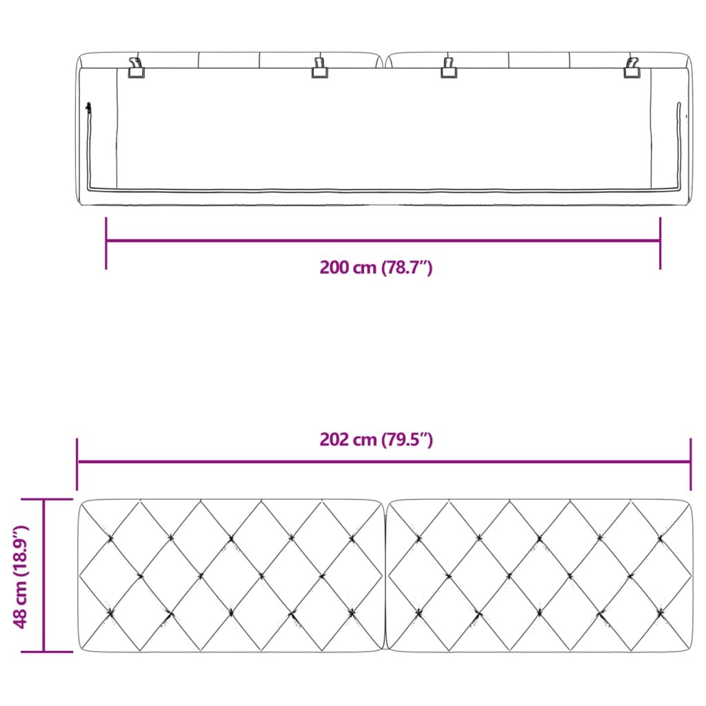 Cuscino Testiera Grigio Chiaro 200 cm in Velluto 374747