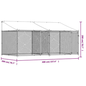 Gabbia Cani con Tetto e Porte Grigia 4x2x2 m in Acciaio Zincato 3209563