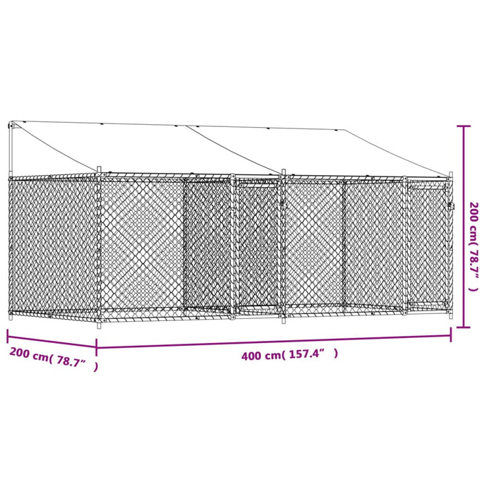 Gabbia Cani con Tetto e Porte Grigia 4x2x2 m in Acciaio Zincato 3209563