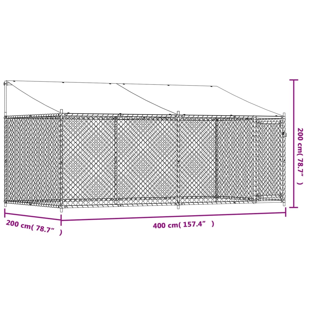 Gabbia Cani con Tetto e Porta Grigia 4x2x2 m in Acciaio Zincato 3209568