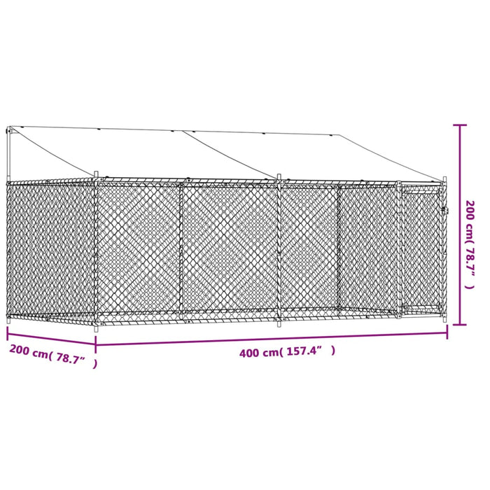 Gabbia Cani con Tetto e Porta Grigia 4x2x2 m in Acciaio Zincato 3209568