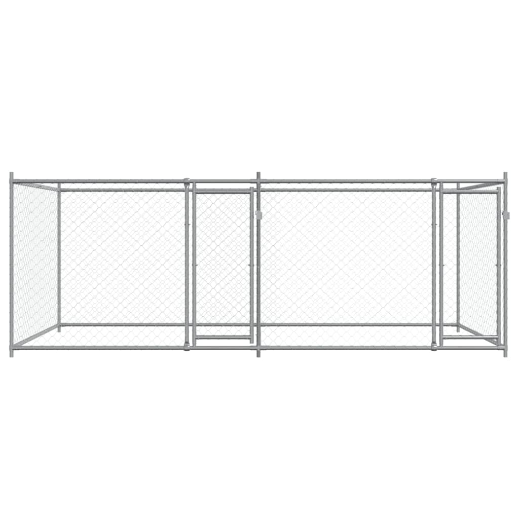 Gabbia per Cani con Porte Grigia 4x2x1,5 m in Acciaio Zincato 3209573