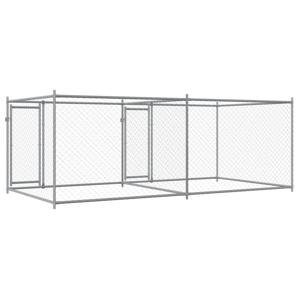 Gabbia per Cani con Porte Grigia 4x2x1,5 m in Acciaio Zincato 3209573