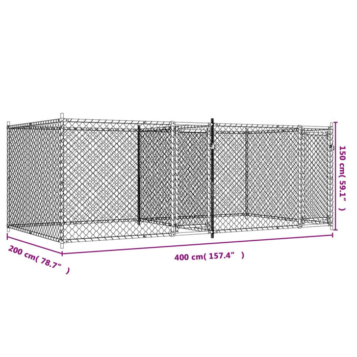 Gabbia per Cani con Porte Grigia 4x2x1,5 m in Acciaio Zincato 3209573