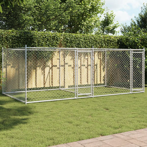 Gabbia per Cani con Porte Grigia 4x2x1,5 m in Acciaio Zincato 3209573