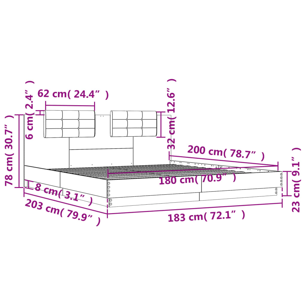 Giroletto Testiera Grigio Cemento 180x200 cm Legno Multistrato 3209901