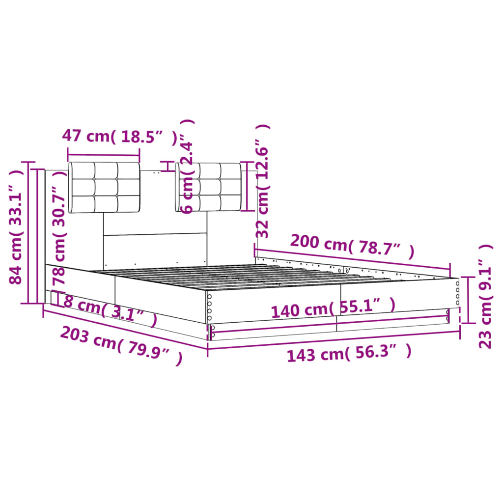 Giroletto Testiera Grigio Cemento 140x200 cm Legno Multistrato 3209922