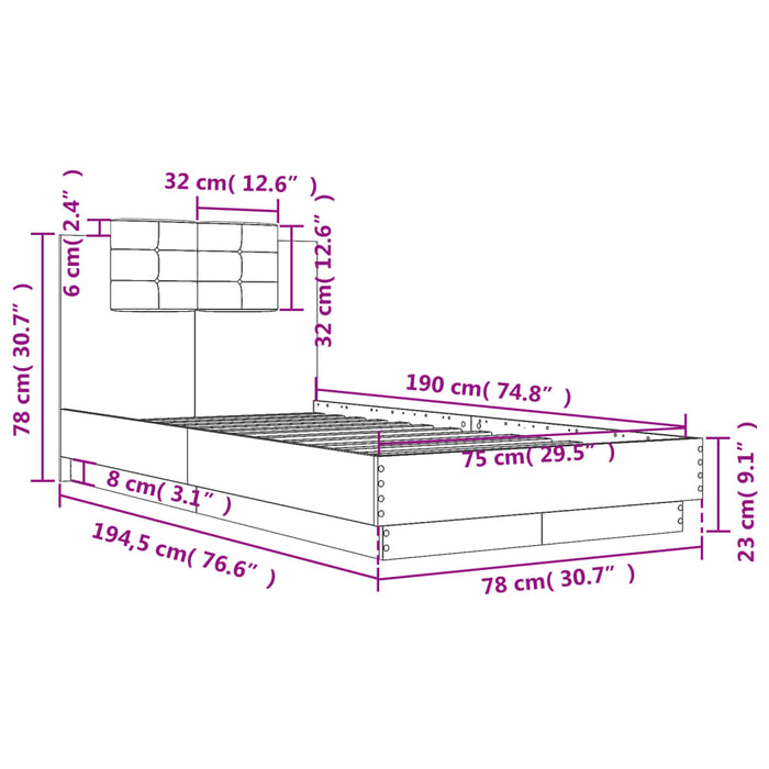 Giroletto con Testiera Bianco 75x190 cm in Legno Multistrato 3209975