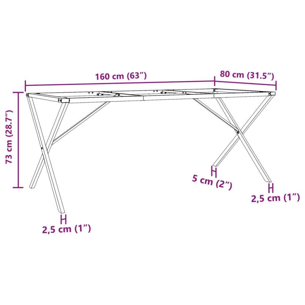 Telaio Gambe a X per Tavolo da Pranzo 160x80x73 cm in Ghisa 357912