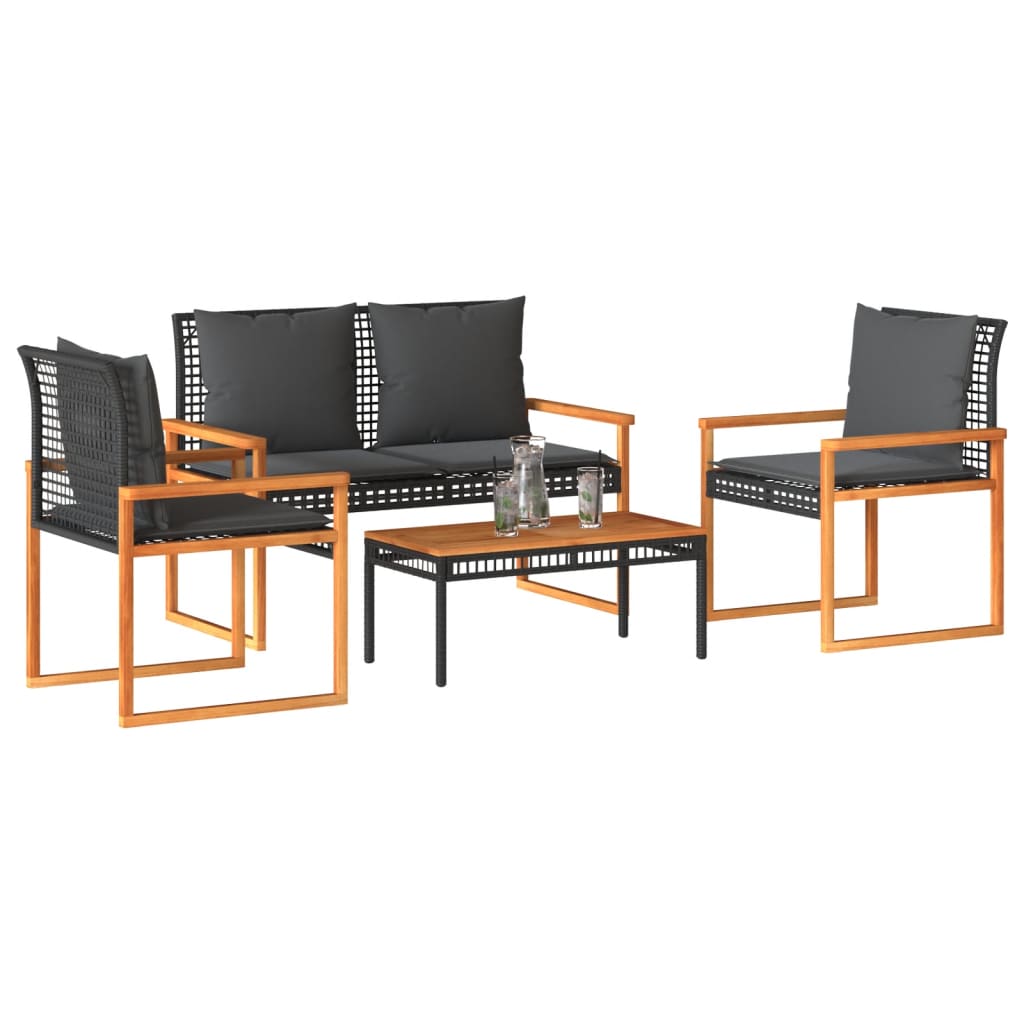 Set Divani da Giardino 4 pz con Cuscini Nero in Polyrattan 365858