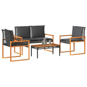 Set Divani da Giardino 4 pz con Cuscini Nero in Polyrattan 365858