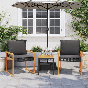 Set da Bistrò 3 pz con Cuscini Nero Polyrattan e Legno Acacia 365860