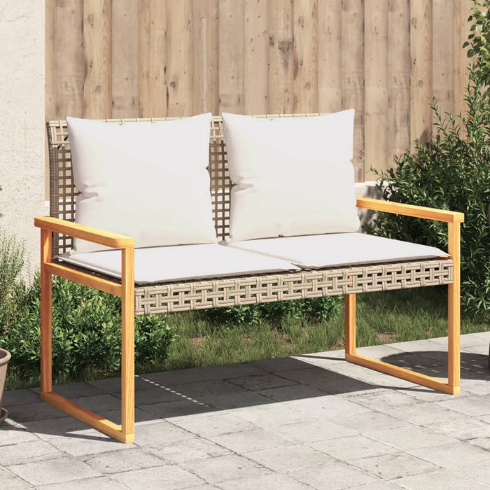 Panca da Giardino con Cuscino Beige Misto Polyrattan e Acacia 365863