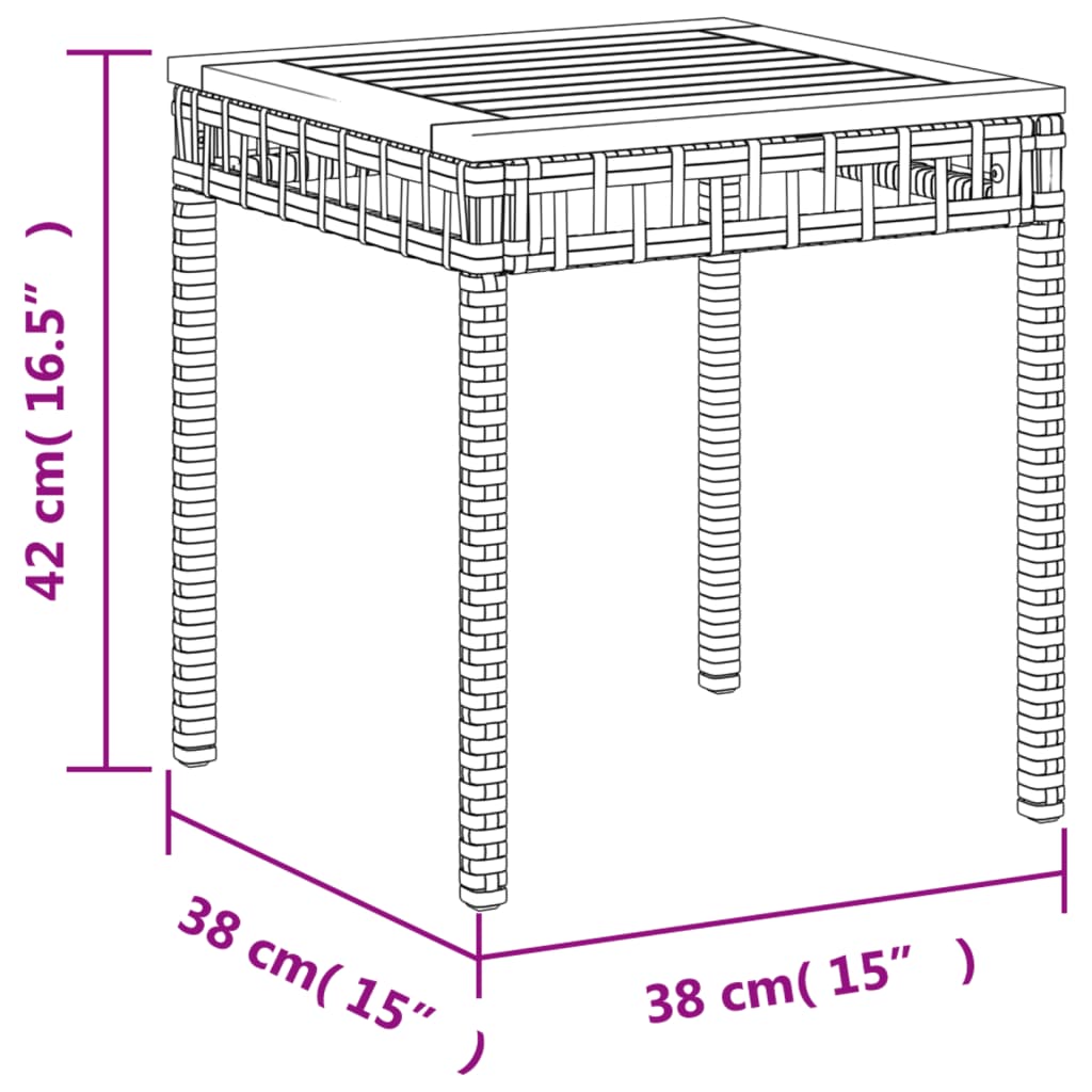 Tavolo da Giardino Nero 38x38x42cm in Polyrattan e Legno Acacia 365864