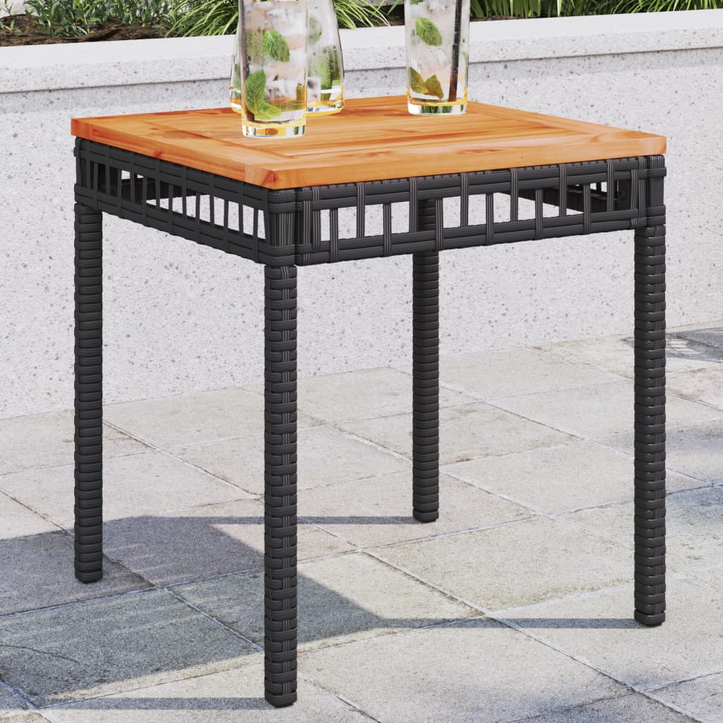 Tavolo da Giardino Nero 38x38x42cm in Polyrattan e Legno Acacia 365864