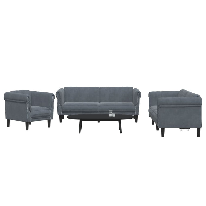 Set di Divani 3 pz Grigio Scuro in Vellutocod mxl 116526