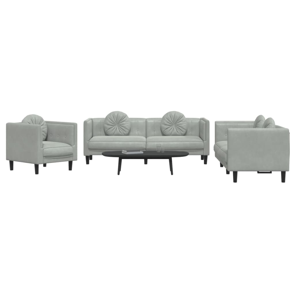 Set di Divani 3 pz con Cuscini Grigio Chiaro in Vellutocod mxl 92114