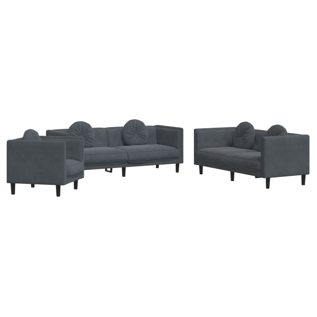 Set di Divani 3 pz con Cuscini Grigio Scuro in Velluto 3209248