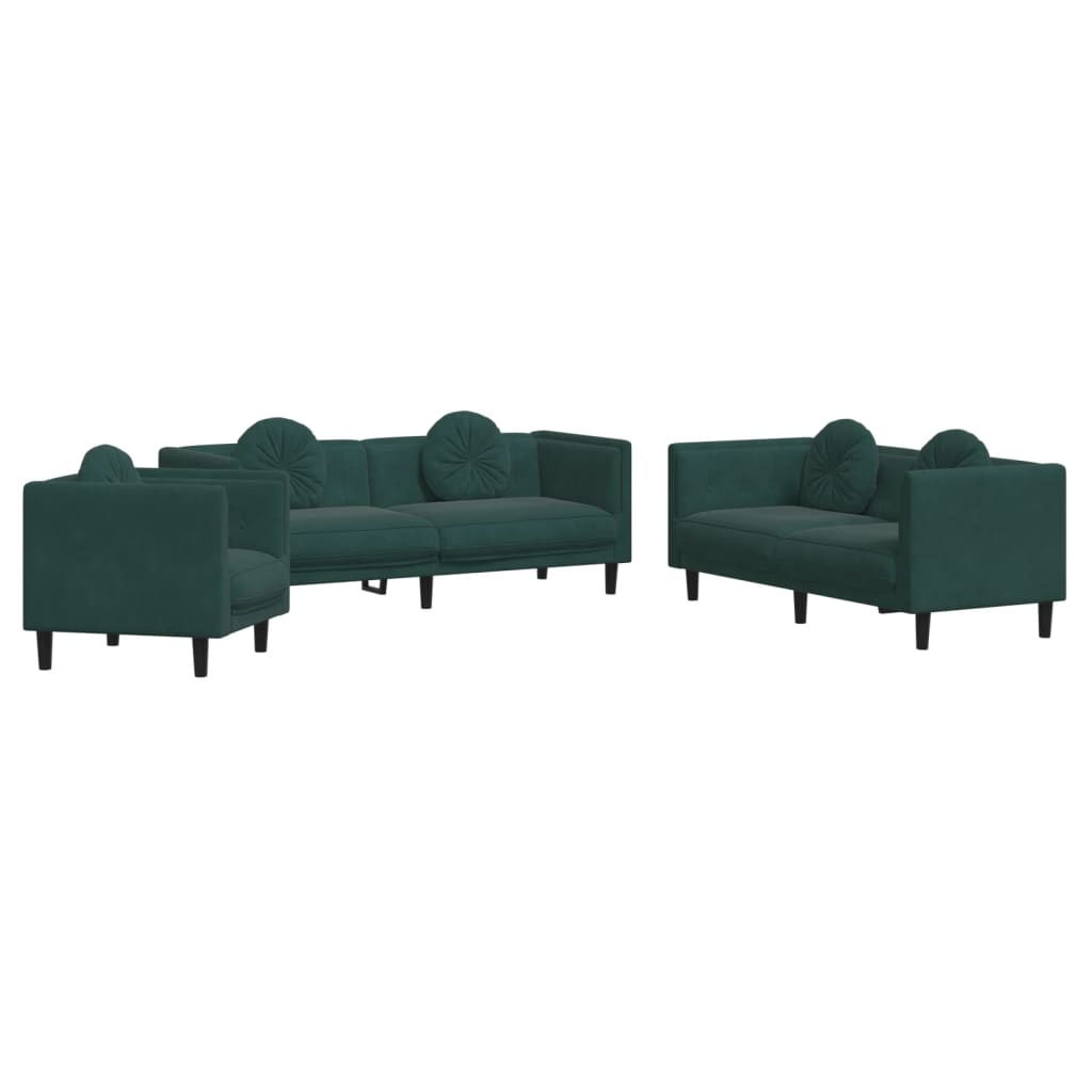 Set di Divani 3 pz con Cuscini Verde Scuro in Velluto 3209249