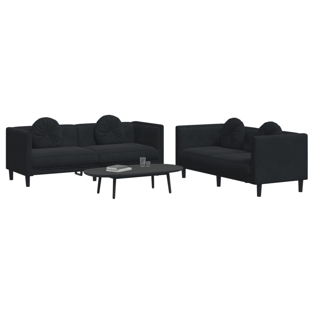 Set di Divani 2 pz con Cuscini Nero in Velluto 3209262