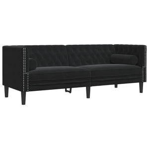 Set Divani Chesterfield 3pz con Cuscini Nero Velluto 3209286