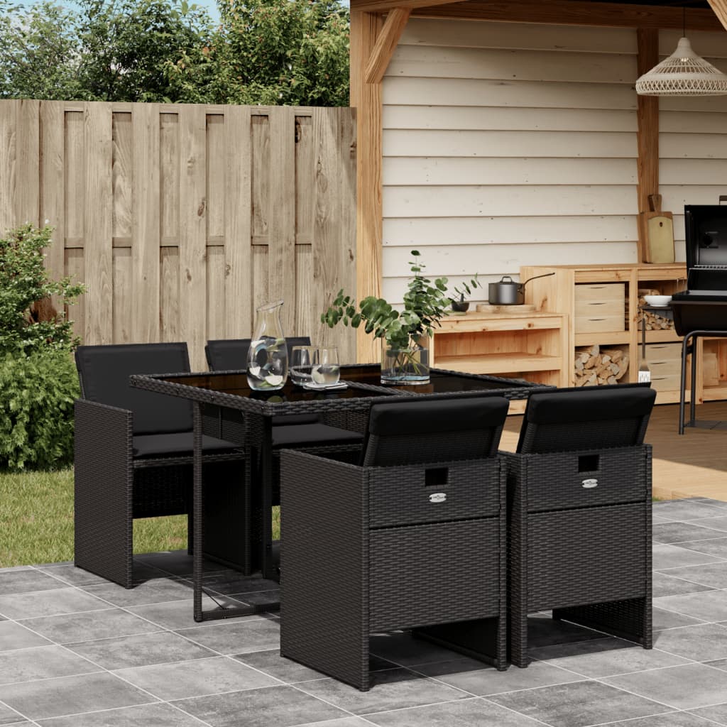 Set da Pranzo da Giardino 5 pz Nero con Cuscini in Polyrattancod mxl 89456