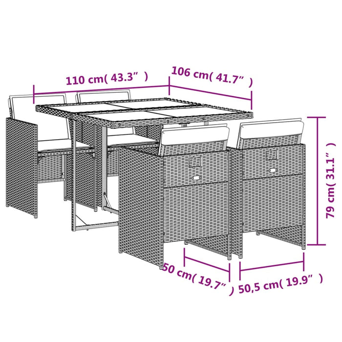 Set da Pranzo da Giardino 5 pz con Cuscini in Polyrattan Grigio 3210536