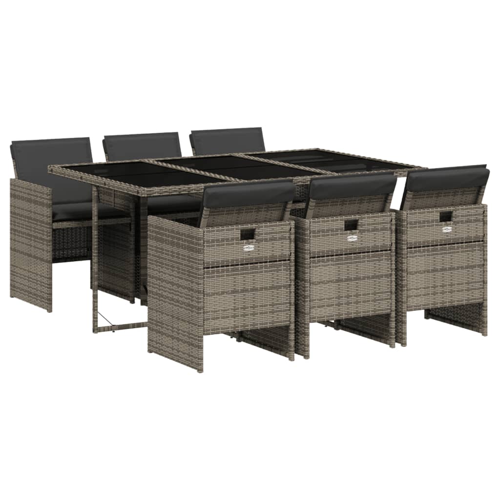 Set da Pranzo da Giardino 7 pz con Cuscini in Polyrattan Grigio 3210548