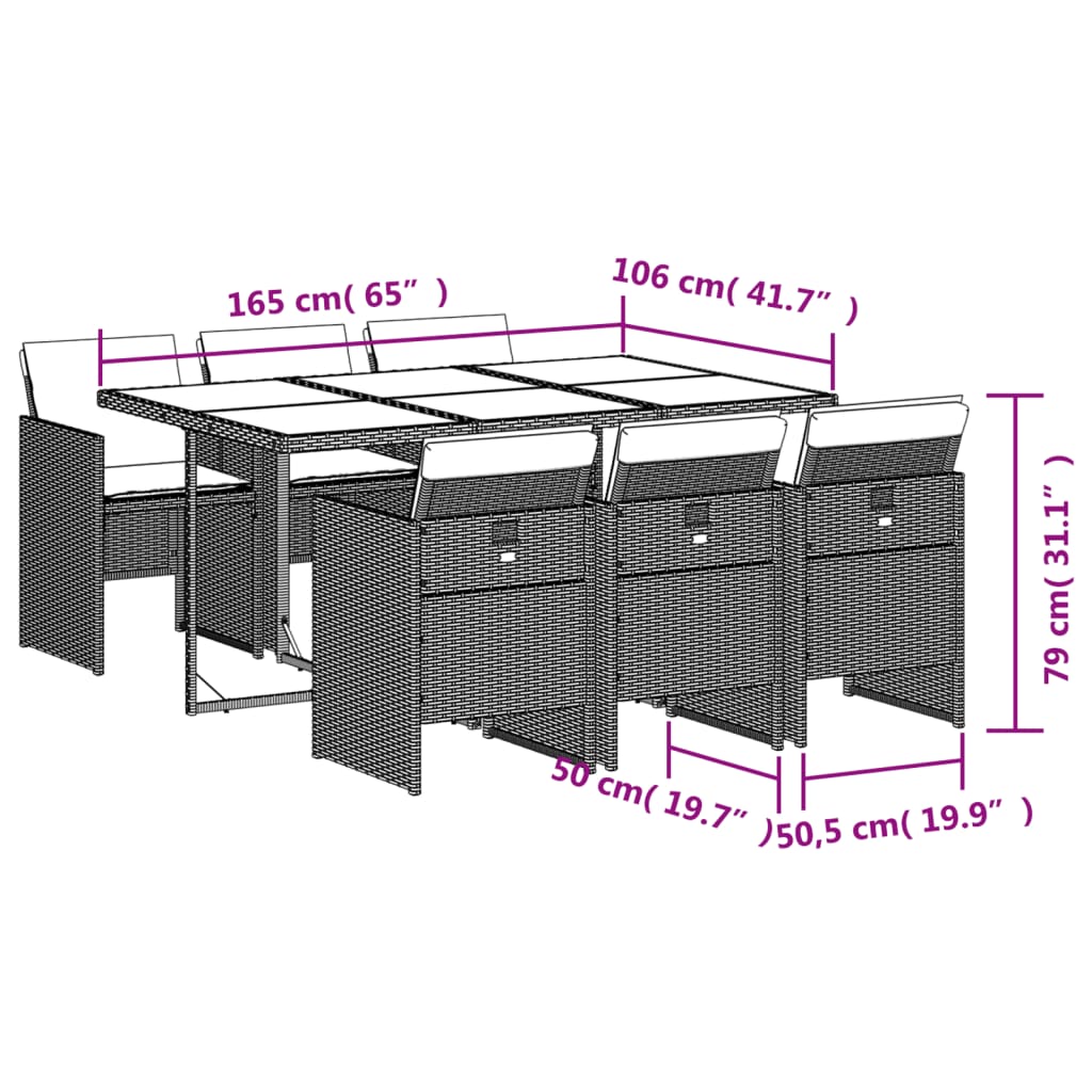 Set da Pranzo da Giardino 7 pz con Cuscini in Polyrattan Grigio 3210548