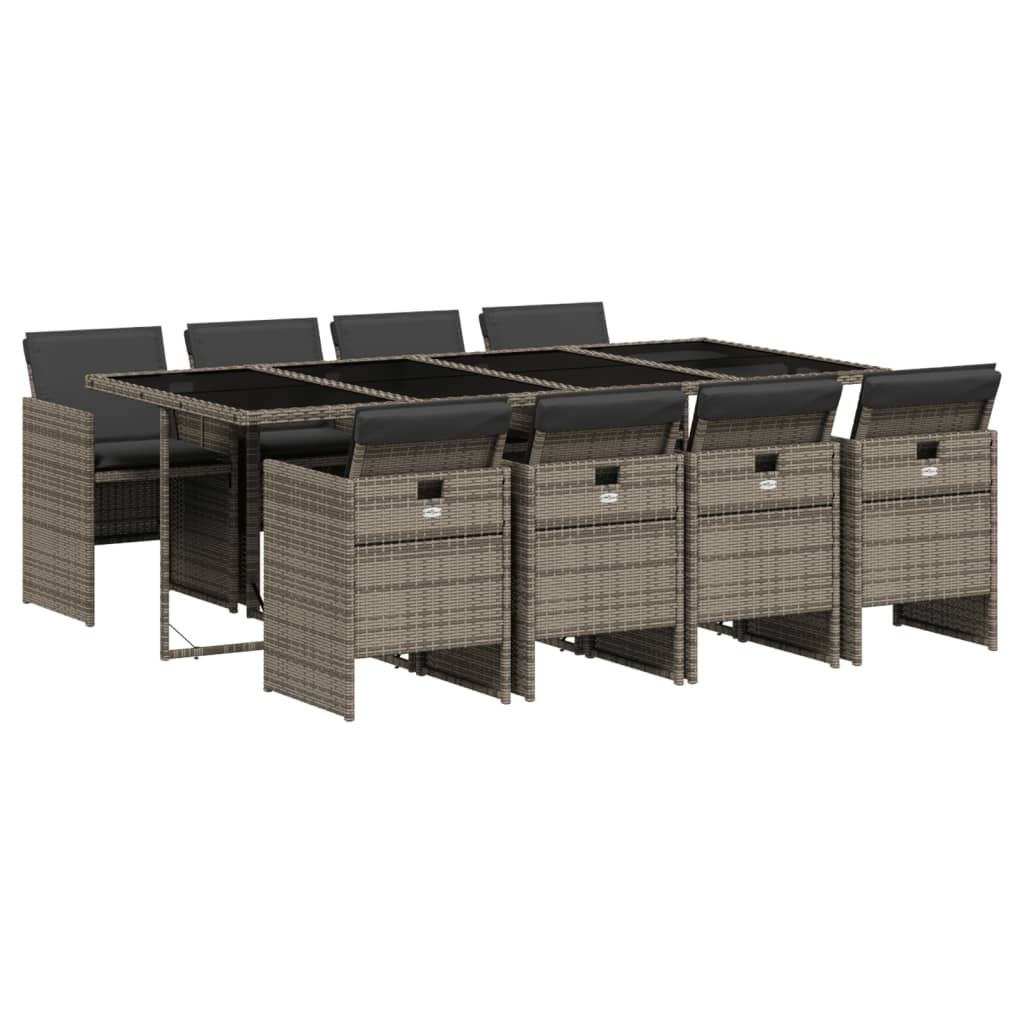 Set da Pranzo da Giardino 9 pz con Cuscini in Polyrattan Grigio 3210560