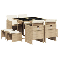 Set da Pranzo da Giardino 9 pz con Cuscini Beige in Polyrattan 3210598