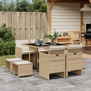 Set da Pranzo da Giardino 9 pz con Cuscini Beige in Polyrattan 3210598