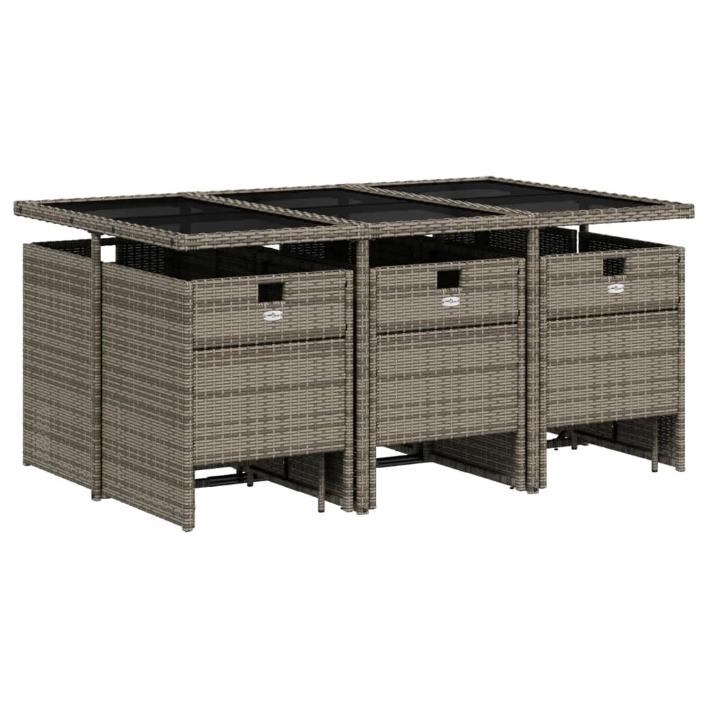 Set da Pranzo da Giardino 11pz con Cuscini in Polyrattan Grigio 3210608