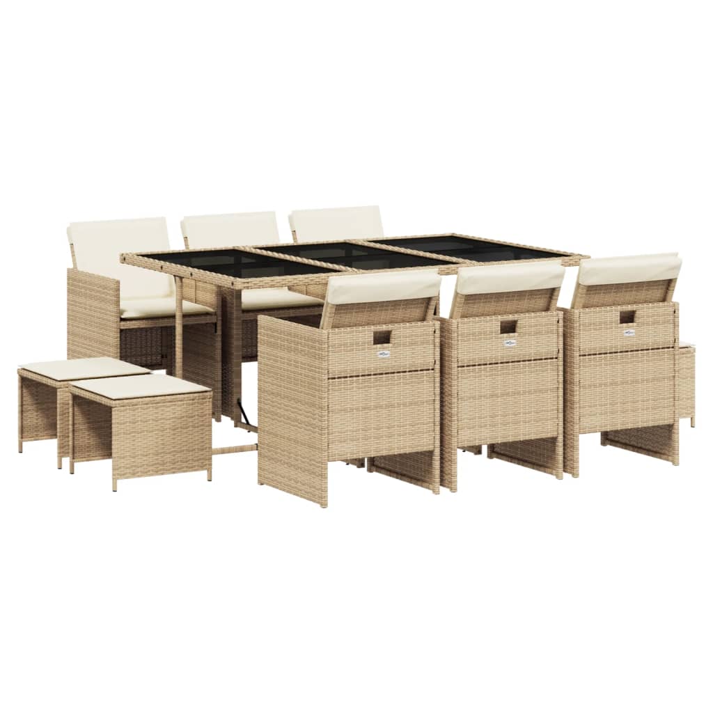 Set da Pranzo da Giardino 11 pz con Cuscini Beige in Polyrattan 3210610