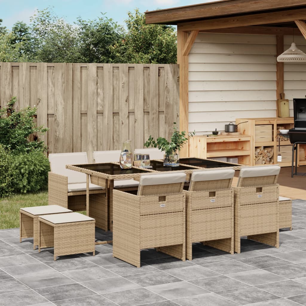 Set da Pranzo da Giardino 11 pz con Cuscini Beige in Polyrattan 3210610