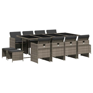 Set da Pranzo da Giardino 13pz con Cuscini Grigio in Polyrattan 3210620