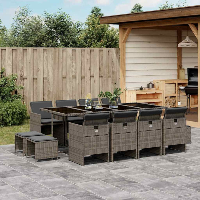 Set da Pranzo da Giardino 13pz con Cuscini Grigio in Polyrattan 3210620