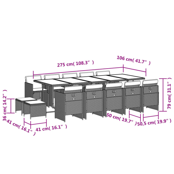 Set da Pranzo da Giardino 15 pz con Cuscini Nero in Polyrattan 3210631