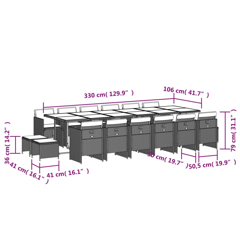 Set da Pranzo da Giardino 17 pz con Cuscini Marrone Polyrattan 3210645