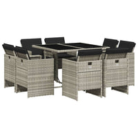 Set Pranzo da Giardino 9pz con Cuscini Grigio Chiaro Polyrattan 3210659