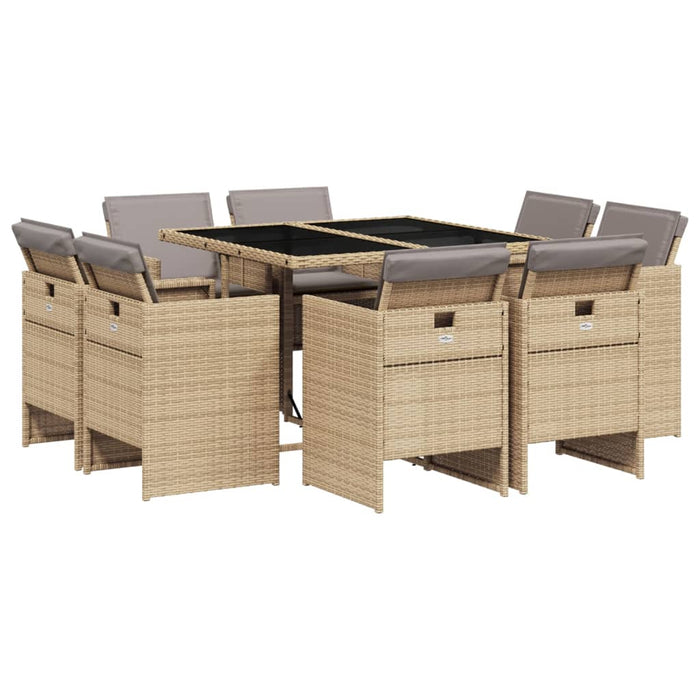 Set Pranzo da Giardino 9 pz con Cuscini Beige Misto Polyrattan 3210660