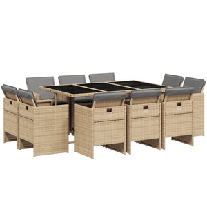 Set Pranzo da Giardino 11 pz con Cuscini Beige Misto Polyrattancod mxl 111194