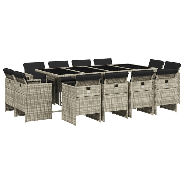 Set da Pranzo da Giardino 13pz con Cuscini Grigio in Polyrattan 3210683